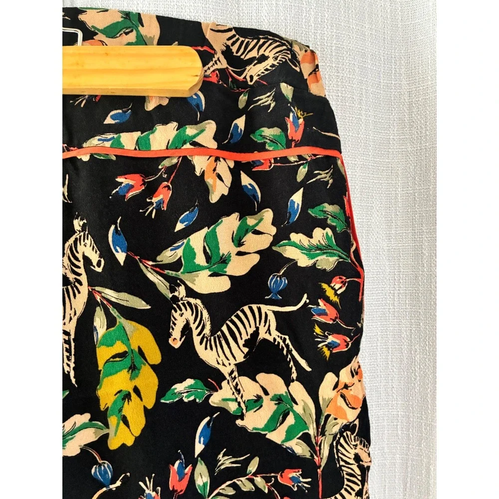 Zara Trafaluc Zebra Tropical Print Tapered Pants‎ Orange Piping Black Small